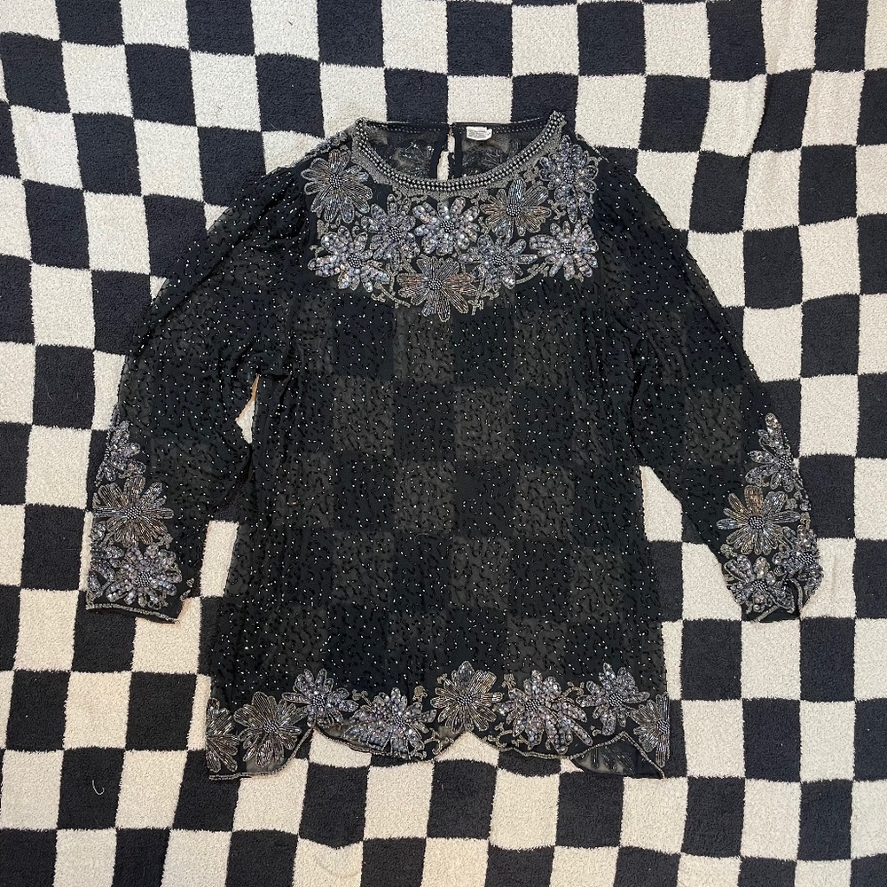 vintage beaded sheer women's top elegant size large